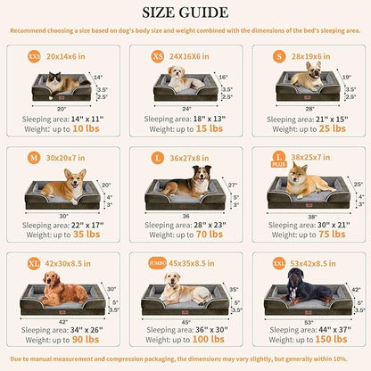 Comfort Expression Orthopedic Dog Bed for Extra Large Dogs 45x35 Inch, Waterproof Egg Crate Foam XL Pet Bed with Removable Bolsters, Dog Couch with Washable Cover & Non-Slip Bottom, Dark Green