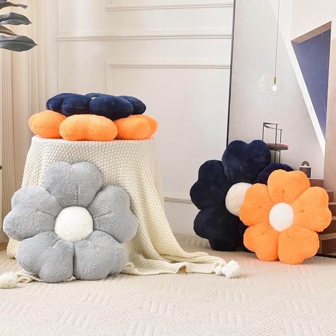 Flower Pillow, Flower Shaped Pillow Decorative Throw Pillows for Bed Couch, Cute Daisy Pillow Dorm Decor Floor Seating Cushion (Navy Blue, 19.6 Inches)
