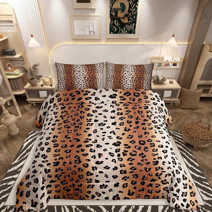 Erosebridal Leopard Print Full Size Comforter Sets for Kids Boys Girls,Ombre Grey Leopard Bedding Set,African Cheetah Print Duvet Insert,Farmhouse Quilt Bedroom Decor