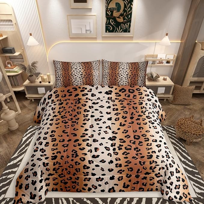 Erosebridal Leopard Print Comforter King Size for Kids Teens Adults,Ombre Grey Leopard Bedding Set,African Cheetah Print Duvet Insert,Farmhouse Quilt Bedroom Decor