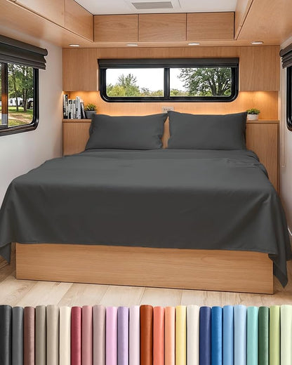 Short Queen RV Size 4 Piece Sheet Set - Comfy Breathable & Cooling Bed Sheets Set - Hotel Luxury Bedding for Women, Men, Kids, Teens, Boys & Girls - Deep Pockets & Wrinkle Free - Oeko-Tex - Charcoal