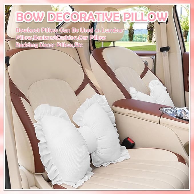 Set of 2 Bow Shaped Throw Pillow Soft Bowknot Decorative Pillows Cute Car Lumbar Pillows Novelty Bow Pillow for Sofa Couch Bed Living Room Bedroom (White)