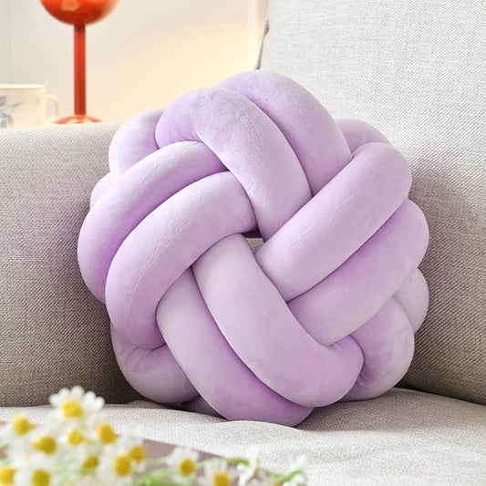 Knot Ball Pillow, Round Decorative Throw Pillows Cushion, 11 Inch Lilac Soft Plush Knotted Pillows Pillow, Modern Home Throw Knot Decorative Cushion