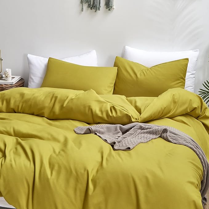 Luxlovery Chartreuse Comforter Set Queen Moss Green Bedding Set Modern Solid Soft Breathable Yellowish-Green Blanket Quilts 3 Piece Bedding Set for Women Men Kids
