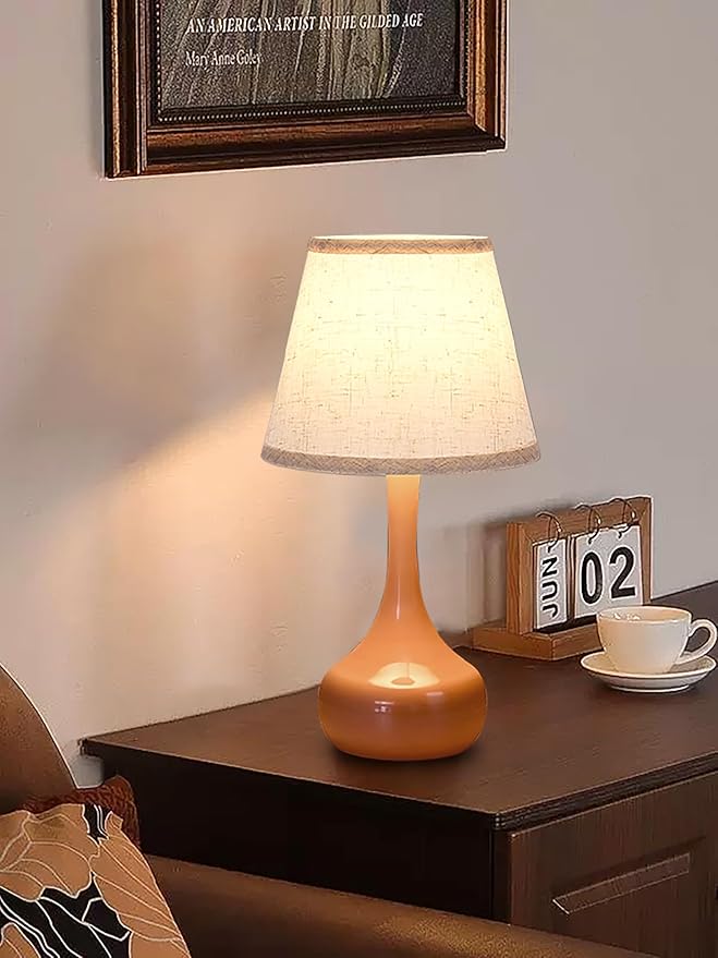 3-Way Dimmable Touch Table Lamps for Nightstand - Small Bedside Lamps with Fabric Shade in Black, Farmhouse Style Desk Lamp for Bedroom, Kids Room, Living Room, Home Office & Reading (Pink)