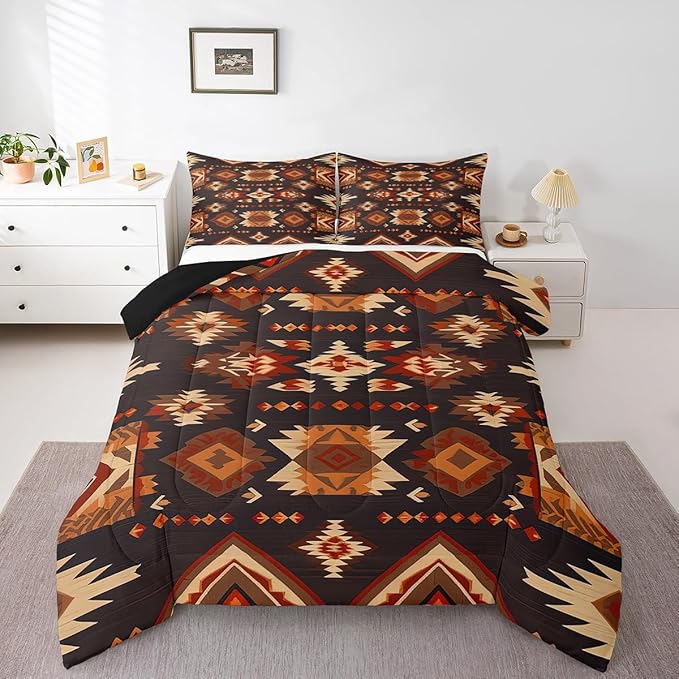 Feelyou Geometric Comforter King Size Modern Art Comforter Set for Boys Girls Children Luxury Bedding Set Room Decor Brown Duvet Set