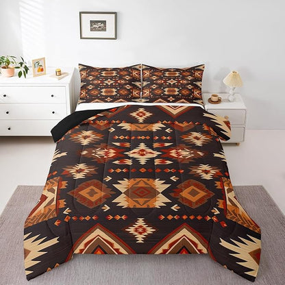 Feelyou Geometric Comforter Queen Size Modern Art Comforter Set for Boys Girls Children Luxury Bedding Set Room Decor Brown Duvet Set