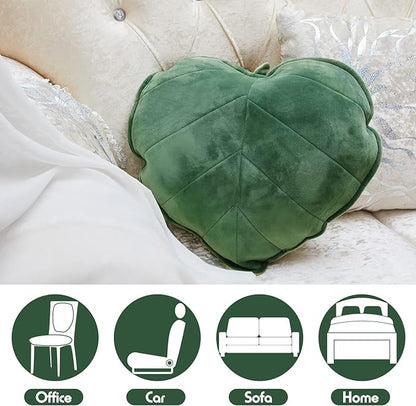 Leaf Shaped Throw Pillow Cushion 20 x 20 Inch 3D Plant Leaf Pillow Cute Decorative Soft Plush Cushion for Plant Lovers Gift Bedroom Sofa Couch Car Living Room Home Decoration Favor, Dark Green