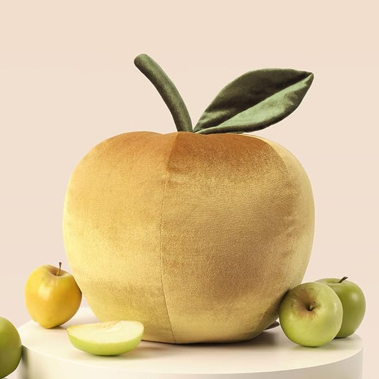 Ashler Apple Shaped Throw Pillow, Luxury Velvet Throw Pillow, Cute Apple-Shaped Cushion, Fun Home Decor for Sofa, Chair, Bedroom, Gold, 11x9.5IN