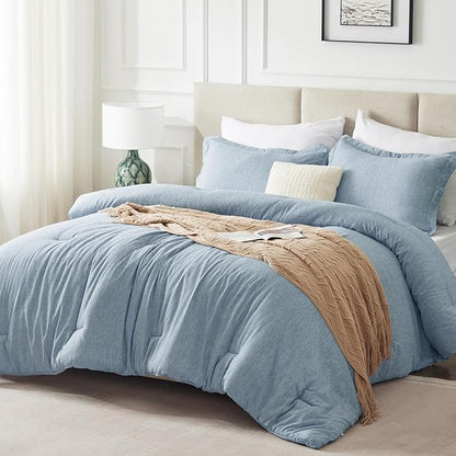 CozyLux California King Comforter Set - 3 Pieces Blue Soft Luxury Cationic Dyeing Cal King Size Bedding Comforter All Season, Breathable Lightweight Fluffy Bed Set with 1 Comforter and 2 Pillow Shams
