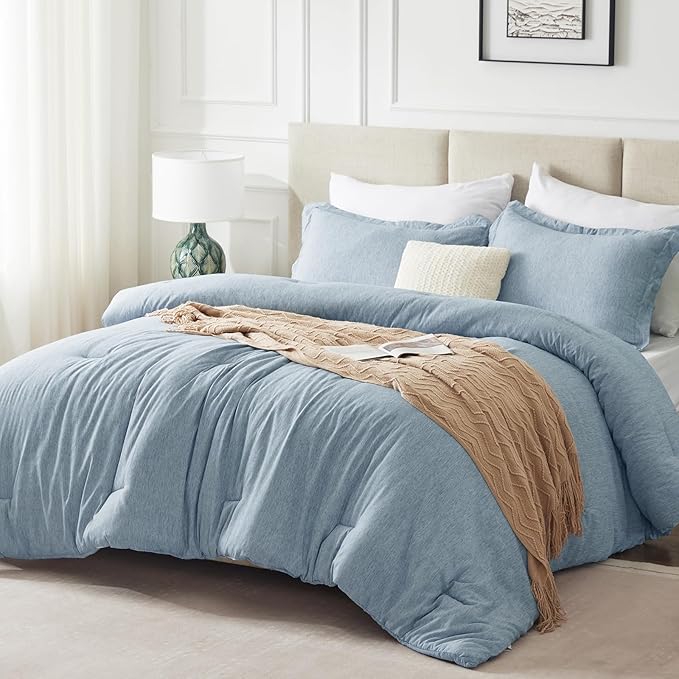 CozyLux Full Size Comforter Set - 3 Pieces Blue Soft Luxury Cationic Dyeing Bedding Comforter for All Season, Breathable Lightweight Fluffy Bed Set with 1 Comforter and 2 Pillow Shams