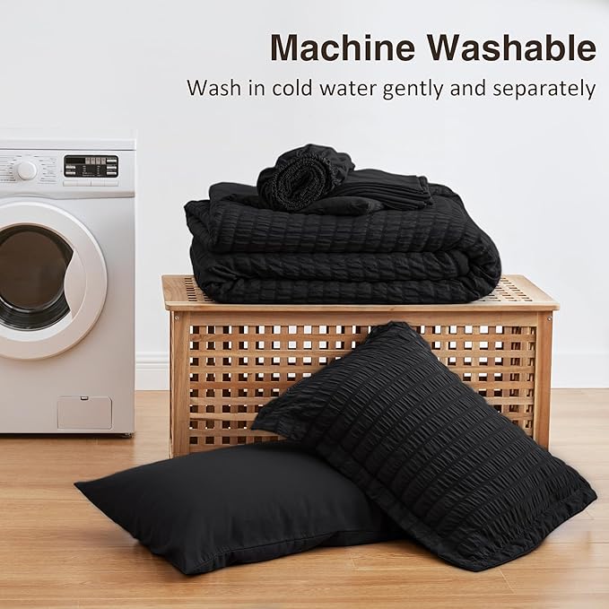 Love's cabin Seersucker Black Twin XL Comforter Set, 5-Piece All Season Lightweight Bed in a Bag Bedding Set with Comforter, Flat Sheet, Fitted Sheet, Pillowcase and Sham | Soft, Breathable, Lightweight