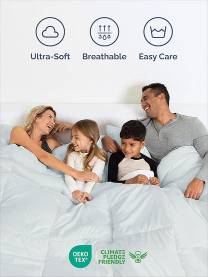 King Comforter Set - 3 Piece Bed Set for All Seasons - 1 Soft Quilted Comforter w/ Corner Tabs & 2 Pillow Shams - Comfy, Cozy & Breathable - Premium Down Duvet Insert - Oeko-TEX - King Size, Ice Blue