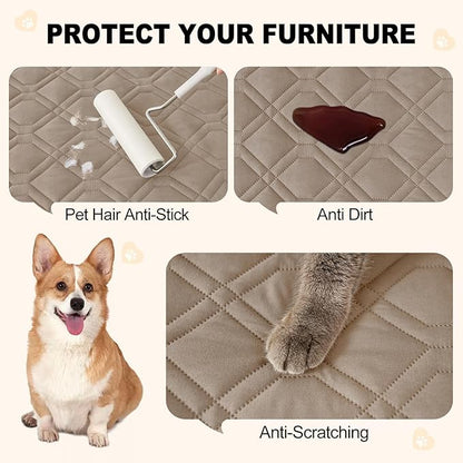 Smiry Reversible Waterproof Couch Covers for Sofa, Washable Dogs Pet Couch Covers for 3 Cushion Sofa Pet Friendly, Water Resistant Furniture Protector Slipcover, Geometric (82"x120", Taupe/Beige)
