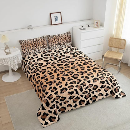 Feelyou Leopard Bedding Set Cheetah Comforter Set for Kids Boys Girls Teens Room Decor Animal Print Comforter Toddler Size Safari Duvet Set 2Pcs