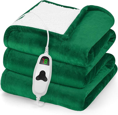 greenoak Heated Blanket Electric Full 72"X84", Heating Blanket with 10 Heat Levels 1/2/4/6/8 Hours Auto-Off, Fleece Soft Christmas Blanket,Gifts for Grandma Seniors Mom, Mint Green