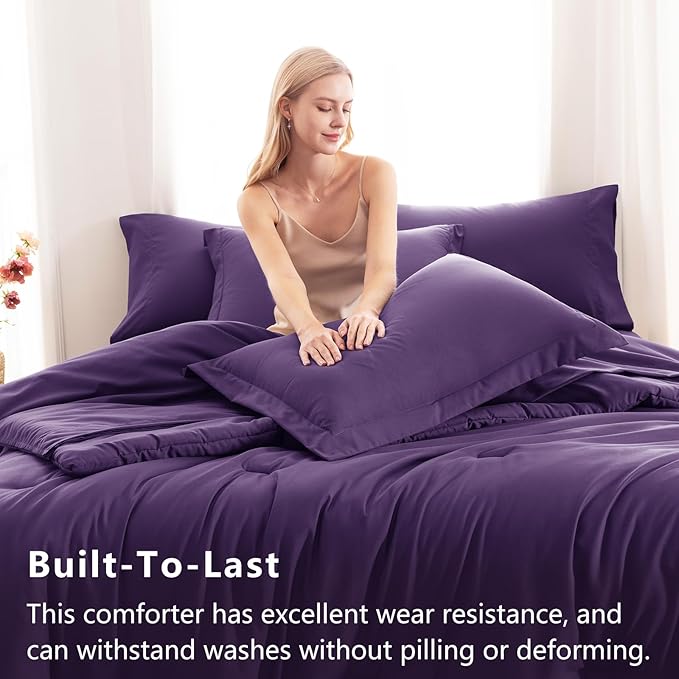 CozyLux King Size Comforter Set Purple, 7 Pieces Bed in a Bag King Comforter Set with Sheets, Soft Bedding Set with Down Alternative Comforter, Fitted Sheets, Flat Sheets, Pillow Shams and Pillowcases