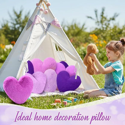 9 Pcs Purple Series Heart Pillow Faux Rabbit Fur Fluffy Love Heart Throw Pillows Cute Decorative Soft Throw Cushion Gift for Women Couch Bed Sofa Chair Home 11 in