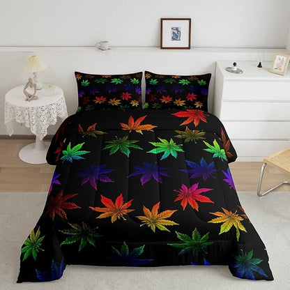Erosebridal Rainbow Leaf Bedding Full, Leaves Comforter Set for Women Girls Men,Nature Botanical Plants Down Comforter,Neon Tie Dye Hippie Bedding Comforter Sets