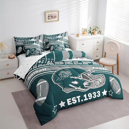 Feelyou Football 7 Pieces Comforter Sets Twin Size Kids Rugby Sports Bedding Set for All Season Football City Bed in a Bag with Comforter, Sheets, Pillowcases & Cushion Cover