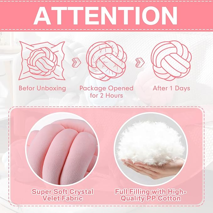 Namalu 2 Pcs Soft Knot Pillow Ball, Decorative Round Throw Knotted Pillows Cushion, Handmade Stuffed Ball Pillows for Winter Bedroom Sofa Couch Home Decor(10.6 Inches,Light Pink)