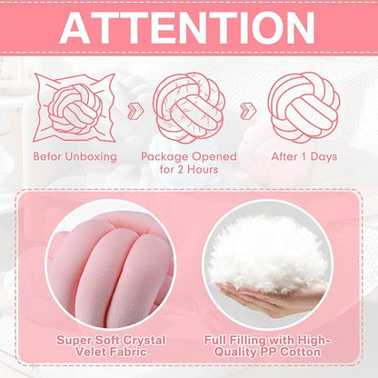 Namalu 2 Pcs Soft Knot Pillow Ball, Decorative Round Throw Knotted Pillows Cushion, Handmade Stuffed Ball Pillows for Winter Bedroom Sofa Couch Home Decor(10.6 Inches,Light Pink)