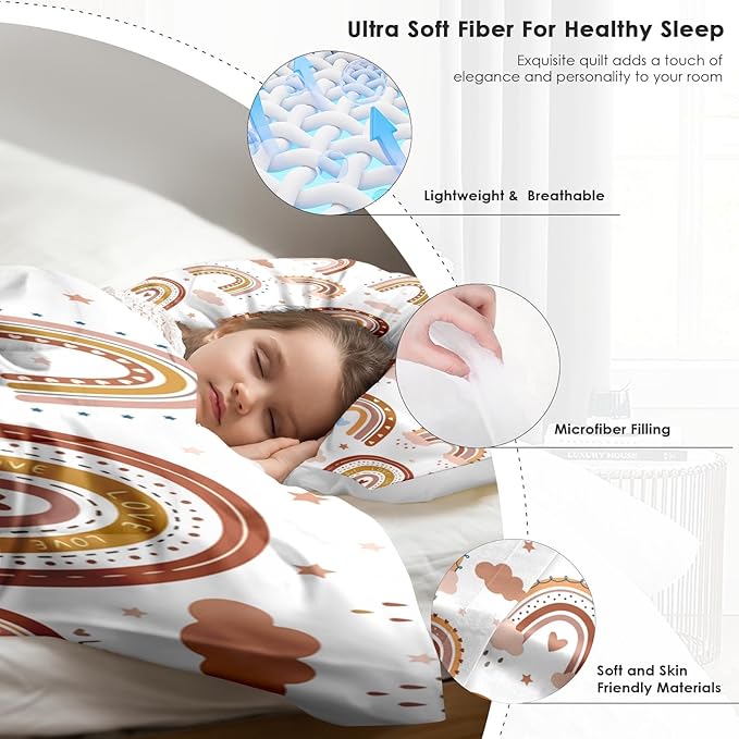 Comforter Set King Size, Boho Rainbow Pink Soft 3 Pcs Bedding for Kids and Adults, Love Colorful Nursery Comforter Set with 2 Pillowcases, for Bedroom Bed Decor