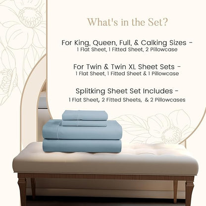 CHATEAU HOME COLLECTION 100% Cotton Bed Sheets Twin XL,15" Deep Pocket Sheets, No Pilling & Shrinkage Machine Washabe Fade Resistant Luxury Hotel Bedding- French Blue