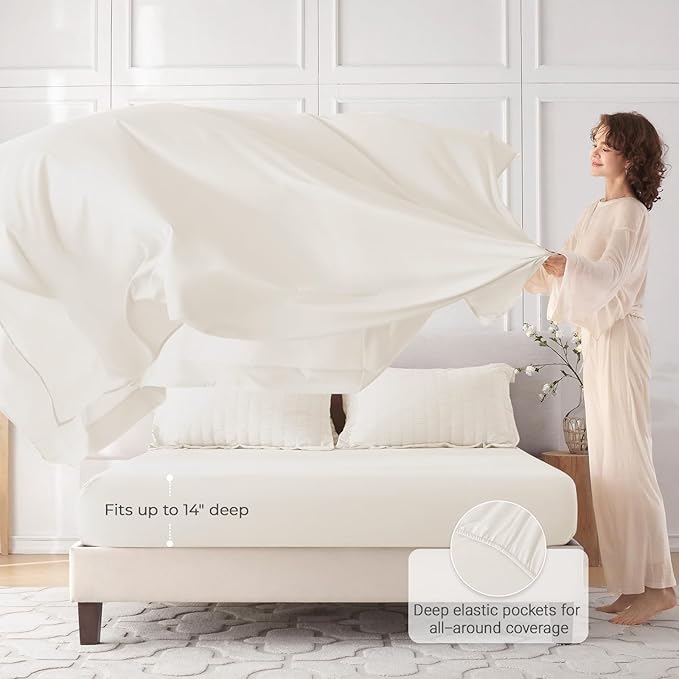 MUXHOMO 7 Pieces Full Comforter Set, Seersucker Bed in a Bag Full Size, All Season Luxury Bedding Set with Comforter, Flat Sheet, Fitted Sheet, Pillowcases & Shams, Ivory