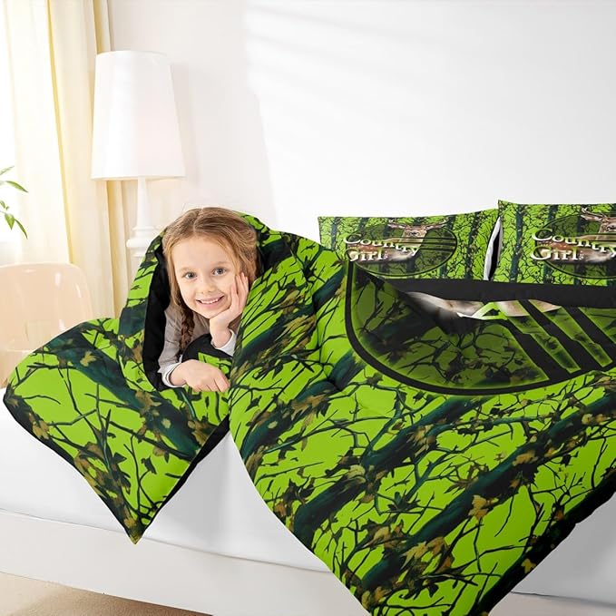 Erosebridal Deer Hunting Camo Twin Bedding Set,Green Camouflage Comforter Set for Boys Girls Kids,Rustic Lodge Cabin Comforter,Country Hunter Bedroom Decor with 1 Pillowcase,Breathable