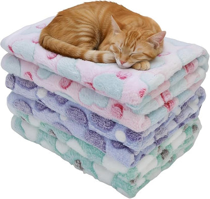 Three Piece Pet Blanket Set for Dogs Cats Soft Comfy Puppy and Kittens Bed Blanket Fluffy Fleece Pets Throw with Cute Patterns (Small 24x16 inch, Colored Heart)