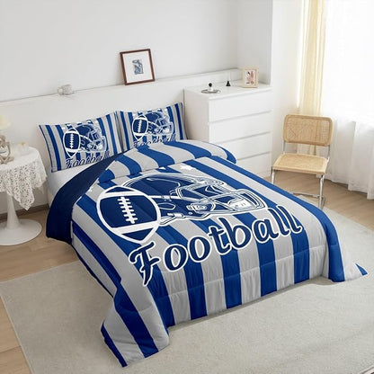 Feelyou Football Comforter Set King Size Rugby Sports Comforter for Boys Girls Teens Gift for Football Lover Bedding Set Soccer Ball Game Duvet Set Navy Quilt Set