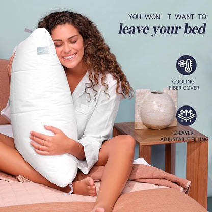 Nuzzle Cooling Adjustable Pillows for Side Sleepers, Luxury King Size Set of 4 Bed Pillows Hotel Collection - Best Adjust Height Soft Firm Pillows for Back, Stomach and Side Sleepers