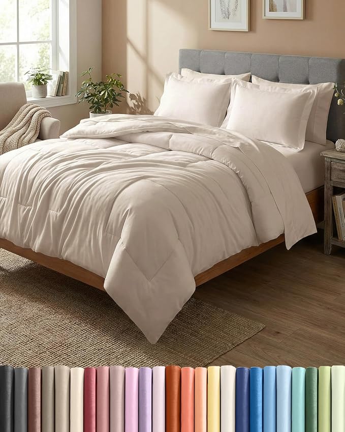 Queen Comforter Set - 7 Piece Bed in a Bag Queen Size Bed Set - Down Alternative Comforter, Flat Sheet, Fitted Sheet, Pillowcase & Shams for All Seasons - Ultra Soft, Cozy, Comfy & Breathable - Wheat