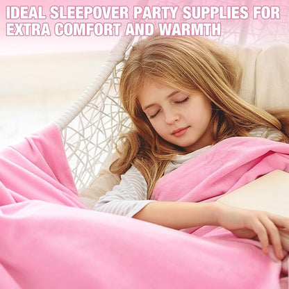 12 Pcs Fleece Blankets for Girls Sleepover Party Soft Fuzzy Throw Blanket 40 x 60 Inch Warm Flannel Blanket for Teenager Bed Travel SPA Movie Party(Pink)