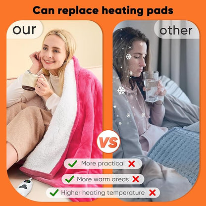 greenoak Heated Blanket Electric Throw 50"X60", Heating Blanket with 10 Heat Levels 8 Hours Auto-Off,Fleece Soft Christmas Blanket,Birthday Gifts for Women Mom, Coral Pink