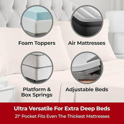 Mellanni Extra Deep Twin XL Sheets - 3 PC Iconic Collection Bedding - Hotel Luxury, Ultra Soft, Cooling Bed Sheets - Wrinkle, Fade, Stain Resistant (Twin Extra Long, Beige)