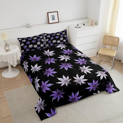 Erosebridal Purple Leaves Comforter Set Toddler, Leaves Bedding for Kids Teens Adult,Tropical Botanical Down Comforter,Exotic Plant Bedding Comforter Sets,Lightweight