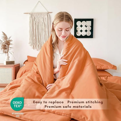 Cal King Comforter Duvet Cover Set Burnt Orange - 7-Piece Bed in a Bag, Double Brushed Micorfiber All-Season Soft Bedding with Sheets & Envelope Pillowcases(104"x90",Cal King)
