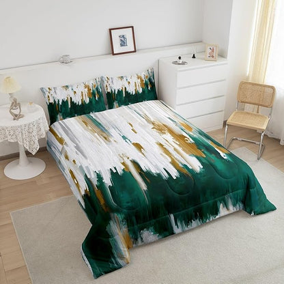 Erosebridal Watercolor Graffiti Bedding Set Full Turqoise Green Comforter Set, Oil Painting Stripe Duvet Insert Modern Aesthetic Quilt Set, Abstract Gradient Artwork Bedding Comforters & Sets 3pcs