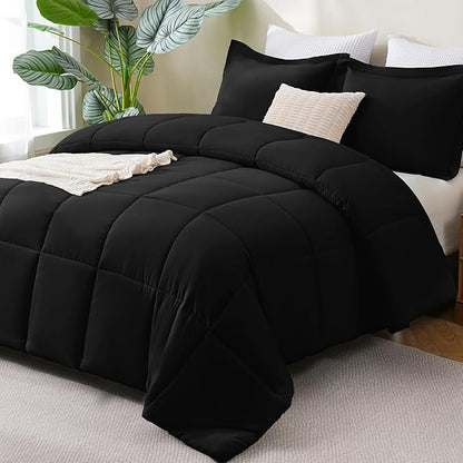 CozyLux Oversized King Comforter Set, 3 Pieces Black 120x98 Box Stitched Design Soft Bedding Set, All Season Lightweight Breathable Bed Set with 1 Down Alternative Comforter and 2 Pillow Shams