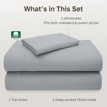 California Design Den Luxury Twin XL Sheet Set - 100% Cotton, 600 Thread Count Deep Pocket XL Twin Sheets, Soft Hotel-Quality Bedding with Weave - Light Grey