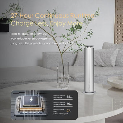 Waterless Essential Oil Diffuser, Long Lasting Aromatherapy Scent Diffuser for Home with Light Mode, 1000 Sq. Ft Coverage Quiet Oil Diffusers for Bedroom, Office, Included 5 Scent Oils(3.3OZ), Silver