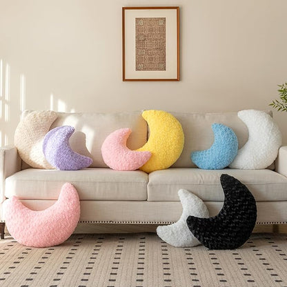 Moon Pillow, Decorative Throw Pillow with Soft Plush for Couch Bed, Cozy Moon Decorative Pillows for Bedroom Living Room, Home Décor Comfort Gift (Beige, 19.6 Inches)