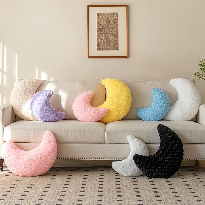 Moon Pillow, Decorative Throw Pillow with Soft Plush for Couch Bed, Cozy Moon Decorative Pillows for Bedroom Living Room, Home Décor Comfort Gift (Black, 19.6 Inches)