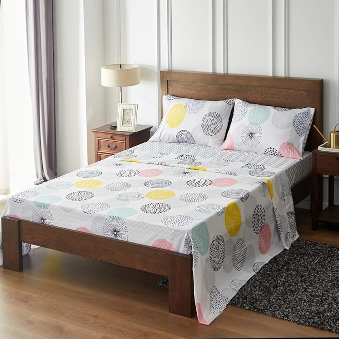 7 Pieces Comforter Sheet Set Queen Size Bed in a Bag Microfiber All Season Soft Colorful Dots Bedding Set (1 Comforter, 2 Pillow Shams, 1 Flat Sheet, 1 Fitted Sheet, 2 Pillowcases) Queen