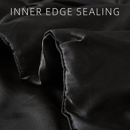 Satin Comforter Set Queen Size, 3-Piece Black Pinch Pleat Bedding Sets, Comforter, Pillowcases, Offering Exceptionally Soft and Smooth Comfort for All Season Use
