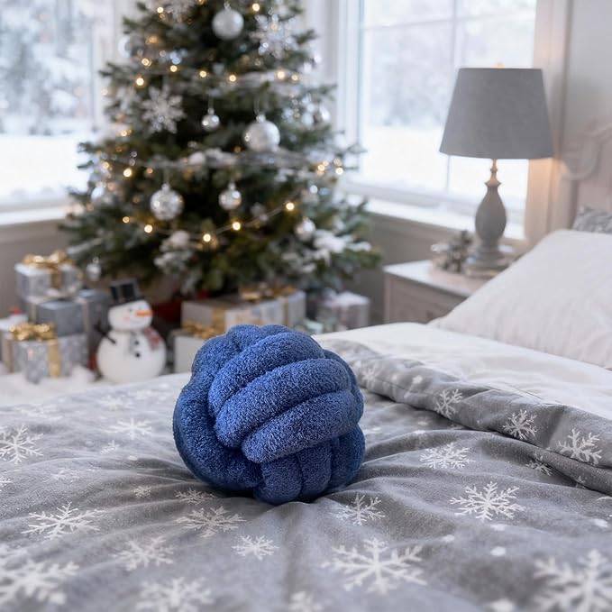Knot Pillow - Throw Pillows Room Décor Couch Pillow for Living Room Relieve Stress, Decorative Pillows Round Knot Cushion Pet Toy, Navy 8 Inch