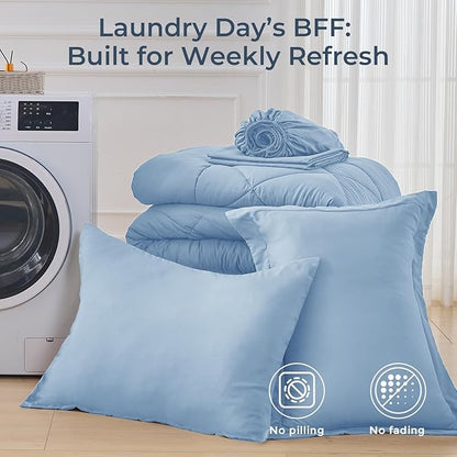 HEVUMYI Light Blue Twin Comforter Set - 5-Piece All Season Bed in a Bag Twin, Ultra Soft Bedding Set with Comforter, Flat Sheet, Fitted Sheet, Pillowcases, Pillow Shams