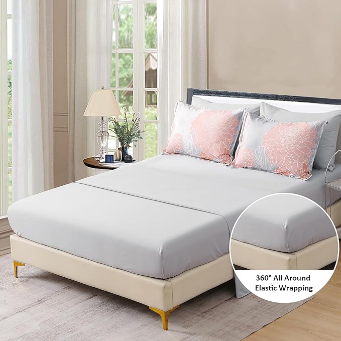 Yiran Blush Grey Floral Bed in a Bag Comforter 7 Pieces Soft Microfiber Comforter Set Bedding Set King Size 104"×90"(1 Comforter,2 Pillowcases,2 Pillow Shams,1 Flat Sheet,1 Fitted Sheet)